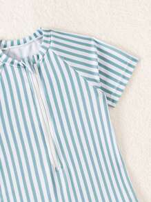 Minimalist Baby Boys' Zip-Up Short Sleeve Rash Guard, Casual Beach & Pool Swimsuit - Green - View 3