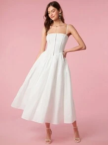 Enchnt 夏季實色背心長款連衣裙 - 白色 - 查看 2