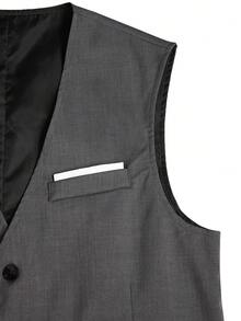 Calvornis Men's Single Breasted Placket Waistcoat Without Shirt - Dark Grey - View 4