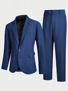 Manfinity Mode Men Single Breasted Blazer & Suit Pants - Navy Blue - View 1