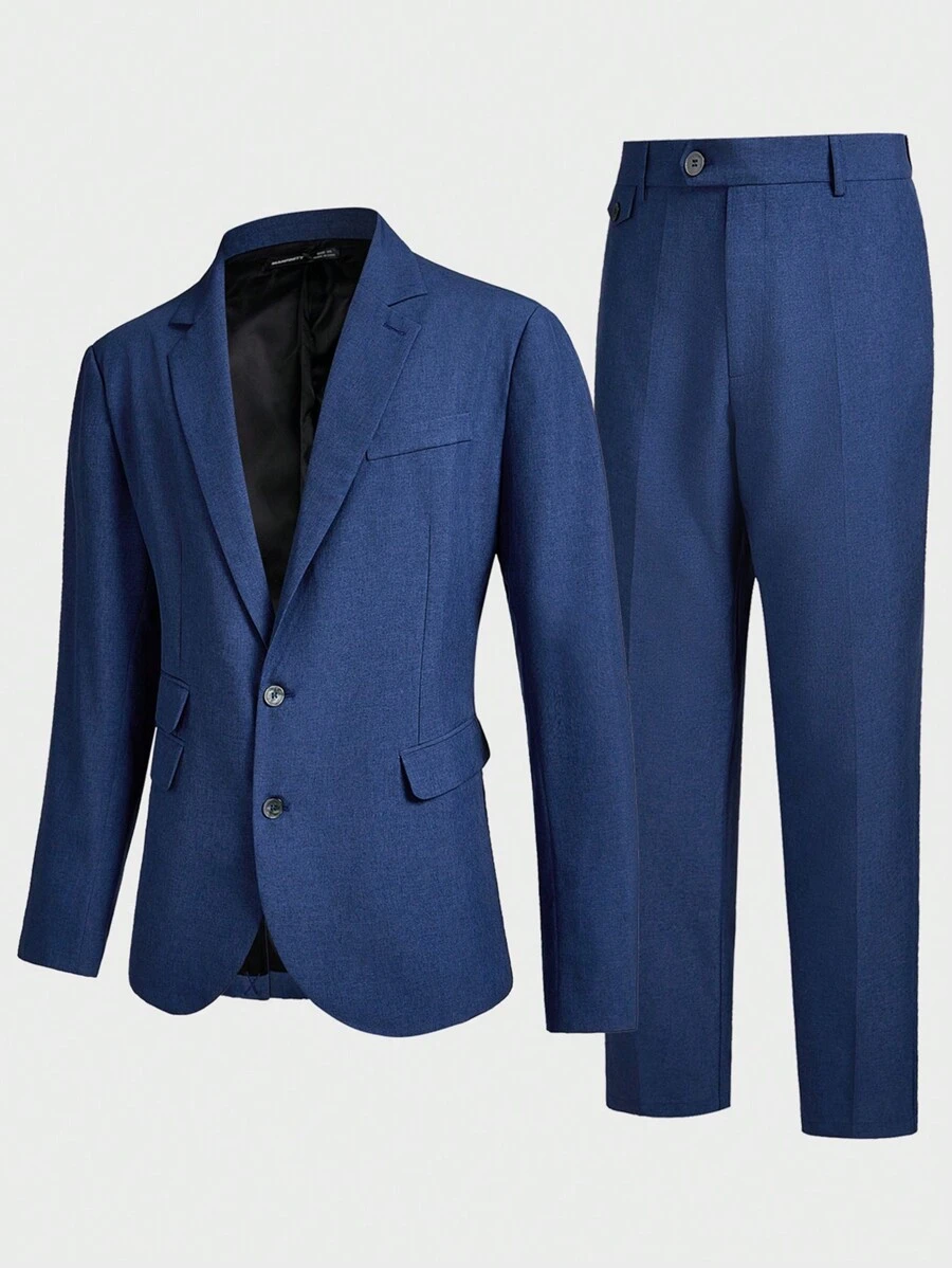 Manfinity Mode Men Single Breasted Blazer & Suit Pants - Navy Blue - View 1