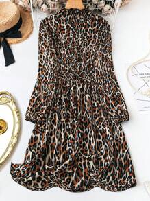 SHEIN Clasi Kích thước lớn Của phụ nữ Đứng cổ áo Báo In Tay áo dài Đầm - Nhiều màu - Xem 2