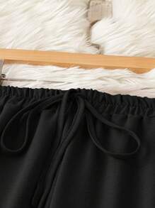 Linhara Plus Size Women's Solid Color Wide Leg Loose Casual Pants With Waist Tie And Pockets Fall Cloth For Women - Black - View 5