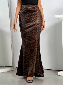 Allurite 女性豹紋簡約日常A字裙 - 咖啡棕 - 查看 6