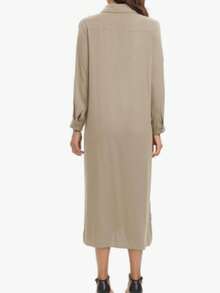 Vestido camisero largo de color liso de verano para mujer con cierre de hebilla de una sola hilera - Caqui - Ver 2