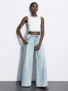 Maija Women Rhinestone Decor Tank Top For Back To School - White - View 5