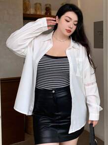 Dazy Plus Plus Size Solid Color Loose Fit Shirt With Lace Collar And Long Sleeves,Fall Clothes - White - View 7