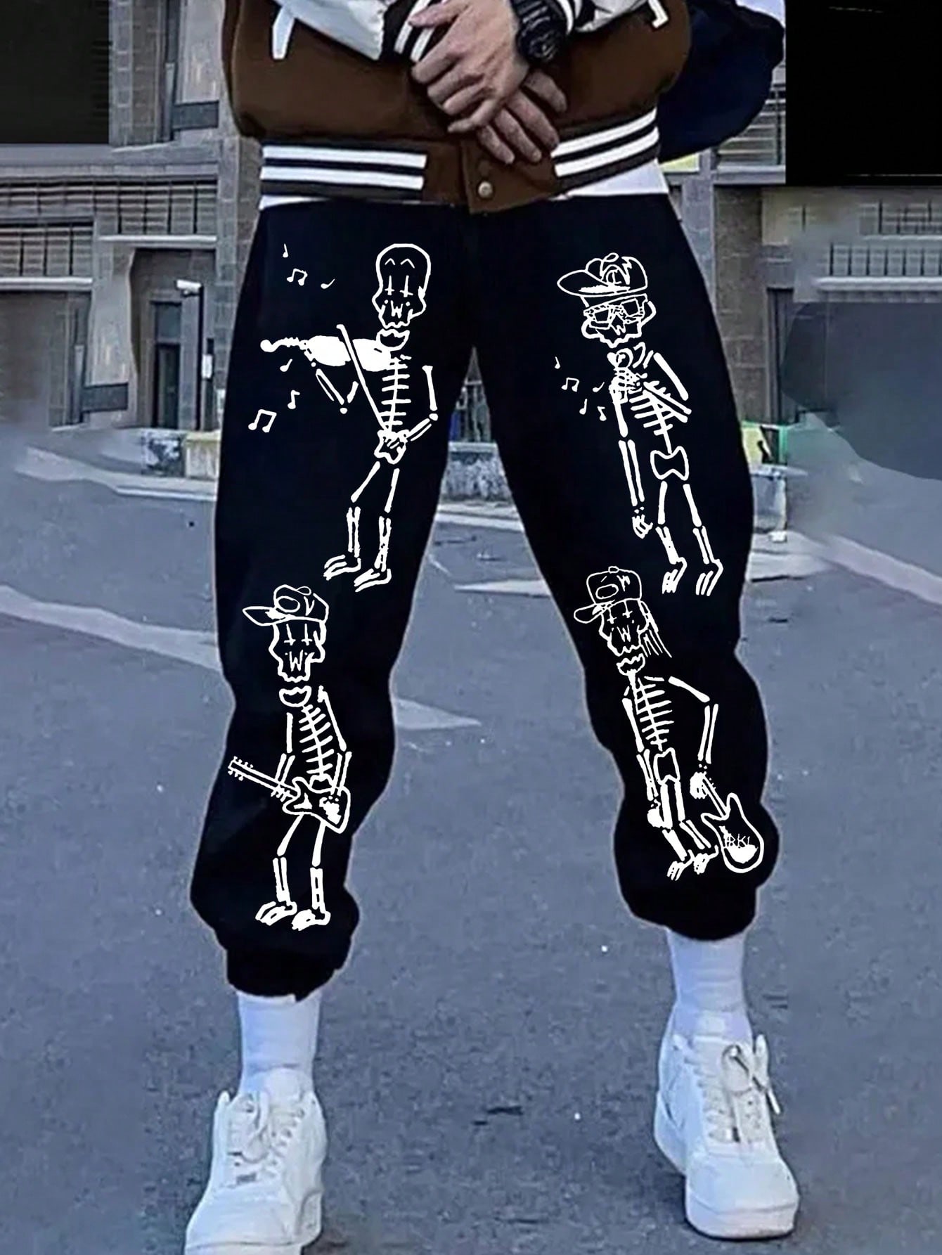 Manfinity Dauomo Men's Plus Size Skull Printed Drawstring Waist With Pockets Jogger Pants