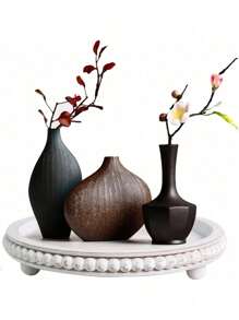 1PC Decor 12in Round Tray For Home Decor- White Wood Beaded Tray- Decorative Round Tray For Living Room Decor Coffee Table Decor Kitchen Table Decor Or Farmhouse Serving Tray - White - View 10