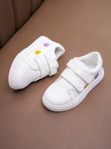 Girls' Candy-Colored Heart Fashion Sneakers, Children's Sports White Shoes For Baby