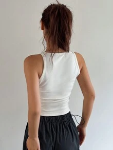 DAZY Haut à bretelles d'été décontracté pour femme, col carré de couleur unicolore - Blanc - Voir 5