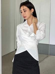 DAZY Damen Einfarbiges Hemd mit gekreuzten Trägern, Schulanfang Kleidung, Herbst Damenmode