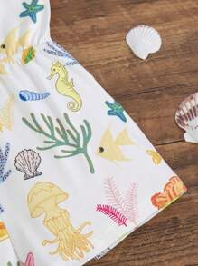 SHEIN Baby Girl Knitted Stretchy Cartoon Pattern Tank Romper, Casual For Summer - Multicolor - View 6