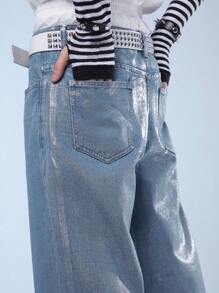 Manfinity Roghcode Men's Baggy Wide Leg Casual Jeans With Pockets, Streetwear - Light Wash - View 5