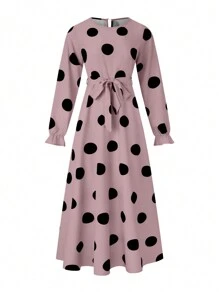 SHEIN LUNE Đầm Maxi chấm bi in họa tiết đơn giản dành cho nữ, trang phục thu đông dành cho nữ - Nhiều màu - Xem 3