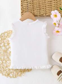 SHEIN Regata Fofa, Adorável e Doce com Recorte de Renda, Laço Decorativo e Babados para Meninas Jovens no Verão