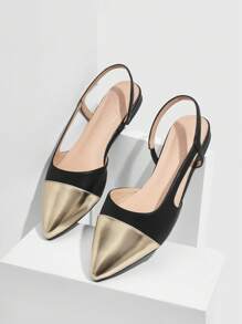 CUCCOO CHICEST 女士鞋子时尚黑色和金色拼色防滑平底鞋，带后带，舒适春夏季度假鞋夏季促销万圣节圣诞节秋季 - 黑色 - 查看 3