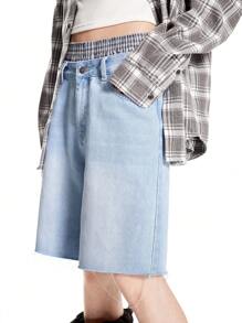 Manfinity Roghcode Pantalones cortos vaqueros sueltos y casuales de lino azul claro para hombre