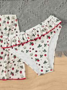 Bikini in họa tiết viền màu cho bé gái tuổi teen đi biển mùa hè, Bikini hai mảnh dây mảnh kèm chân váy phù hợp - Nhiều màu - Xem 3