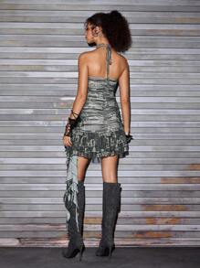 thegypsygoddess Artist Y2K Women's Casual Halter Summer Dress, Holiday, Party Outfit, Birthday Outfits, For Festival, Western Wear, Prom Dress - Black - View 4