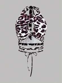 Aloruh Women's Summer Vacation Fashion Casual Daily Hollow Leopard Print Knitted Top Lace-Up And Fishtail Skirt Suit Two-Piece Set - Multicolor - View 4