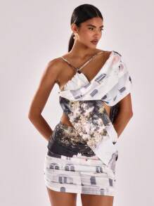 MUSERA 伊比沙岛印花垂褶迷你连衣裙，适合波西米亚风度假、夏季节日晚宴等场合。 - 彩色 - 查看 1