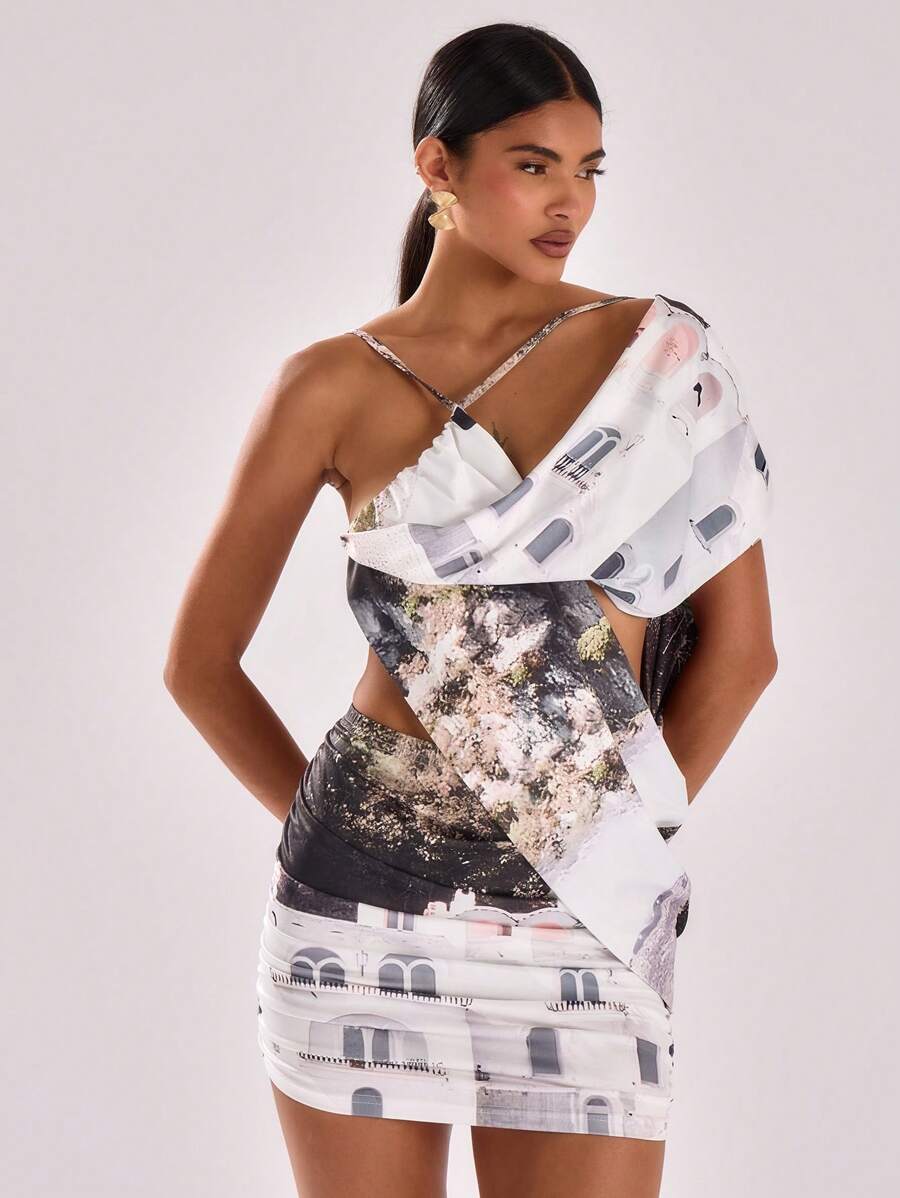 MUSERA 伊比沙岛印花垂褶迷你连衣裙，适合波西米亚风度假、夏季节日晚宴等场合。 - 彩色 - 查看 1