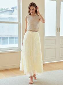 MOTF PREMIUM MESH TEXTURED ELASTIC WAIST SKIRT - Apricot - View 6