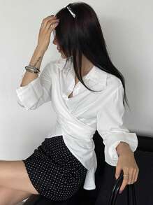 DAZY Damen Einfarbiges Hemd mit gekreuzten Trägern, Schulanfang Kleidung, Herbst Damenmode