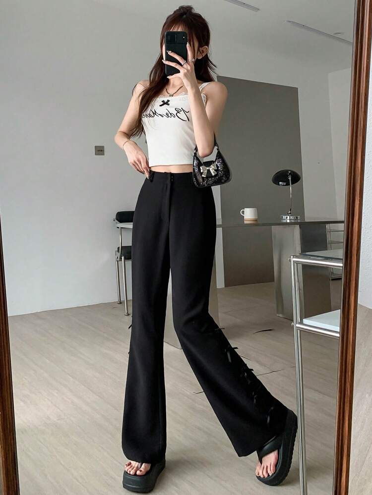 Women's Bow Tie Flare Leg Pants Casual Trousers
