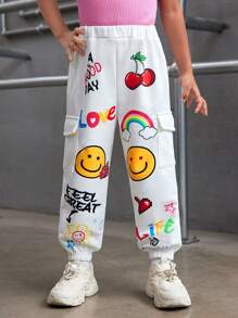 SHEIN Gedruckte Strick Jogginghose für Kleine Mädchen im lässigen Graffiti-Stil