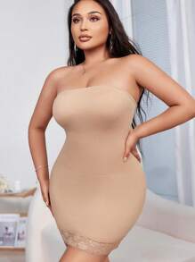 Plus Contrast Lace Seamless Shapewear Strapless Dress - Apricot - View 1