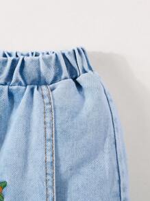 SHEIN Falda-pantalón vaquera con bordado floral para bebé niña - Lavado ligero - Ver 3