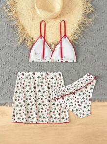 Bikini in họa tiết viền màu cho bé gái tuổi teen đi biển mùa hè, Bikini hai mảnh dây mảnh kèm chân váy phù hợp - Nhiều màu - Xem 6