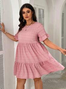 SHEIN LUNE Plus Flare mouwen Rucheszoom Smockjurk
