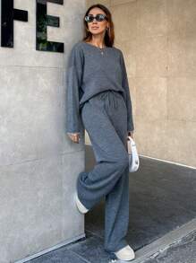 EURMUSE Women's Knitwear Co-Ords With Stitch Detail - Grey - View 7