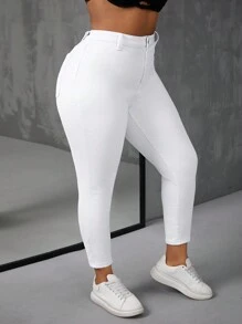 SHEIN SXY Jean moulant unicolore grande taille - Blanc - Voir 6