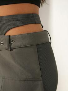 SHEIN Unity Falda cargo de cintura baja con cinturón para verano - Gris - Ver 4