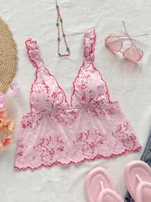 Soleia 女款夏季花邊荷葉邊細肩帶背心上衣