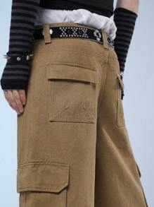 Manfinity Denimwave Shorts en jean avec poches multiples pour homme, coupe ample de vêtements de travail streetwear, mi-longueur - Kaki - Voir 3