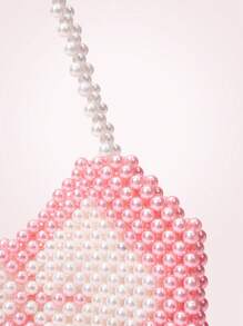 SHEIN MOD 女性時尚對比色蝴蝶假珍珠肩袋 - 粉色 - 查看 5