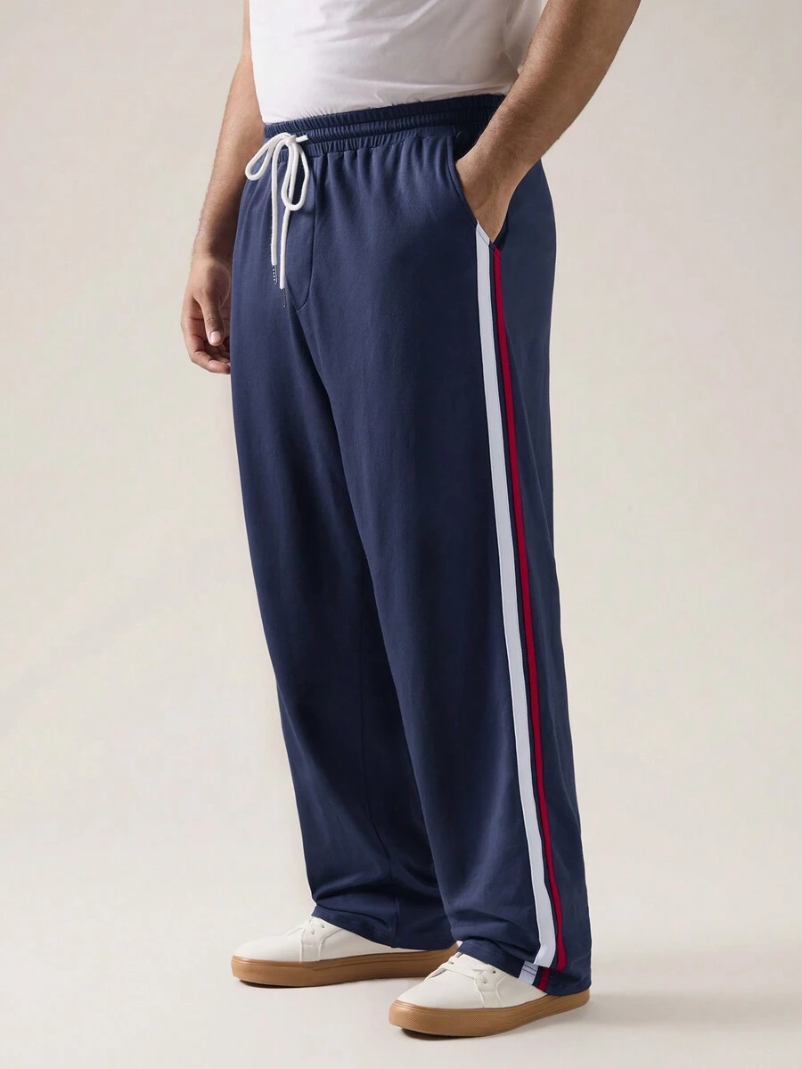 Manfinity VCAY Manfinity CozeMod男士加大碼休閒針織寬鬆錐形束口運動褲，中腰束繩長褲，適用於全年季節和日常穿著回去上學 - 藏蓝色 - 查看 1