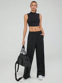 GLOWMODE FeatherFit™ Get Higher Mock-Neck Curved Hem Tank Top Light Support - Black - View 7