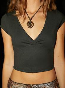 Forever 21 Black V-Neck Short-Sleeved Basic All-Match T-Shirt - Black - View 2