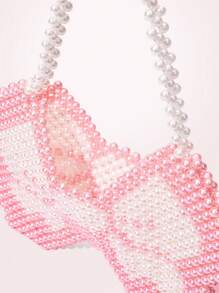 SHEIN MOD 女性時尚對比色蝴蝶假珍珠肩袋 - 粉色 - 查看 3