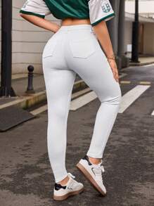 SHEIN Essnce Women's Skinny Fit Casual Jeans With Pockets - White - View 3