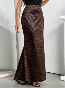 Allurite 女性豹紋簡約日常A字裙 - 咖啡棕 - 查看 2