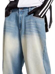 Manfinity EMRG Men's Light Blue Faded Washed Loose Baggy Jeans With Wide Legs