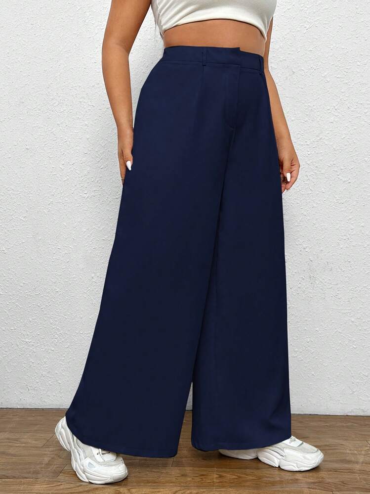 SHEIN EZwear Plus碼實色寬腿褲 - 藏蓝色 - 查看 6