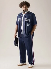 Manfinity VCAY Manfinity CozeMod男士加大碼休閒針織寬鬆錐形束口運動褲，中腰束繩長褲，適用於全年季節和日常穿著回去上學 - 藏蓝色 - 查看 4